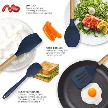 12 Pcs Silicone Kitchen Utensils Set - Heat Resistant & Non-Stick Cooking Utensils with Wooden Handles