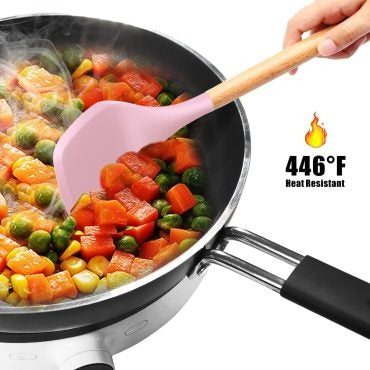 12 Pcs Silicone Kitchen Utensils Set - Heat Resistant & Non-Stick Cooking Utensils with Wooden Handles