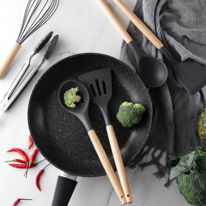 12 Pcs Silicone Kitchen Utensils Set - Heat Resistant & Non-Stick Cooking Utensils with Wooden Handles