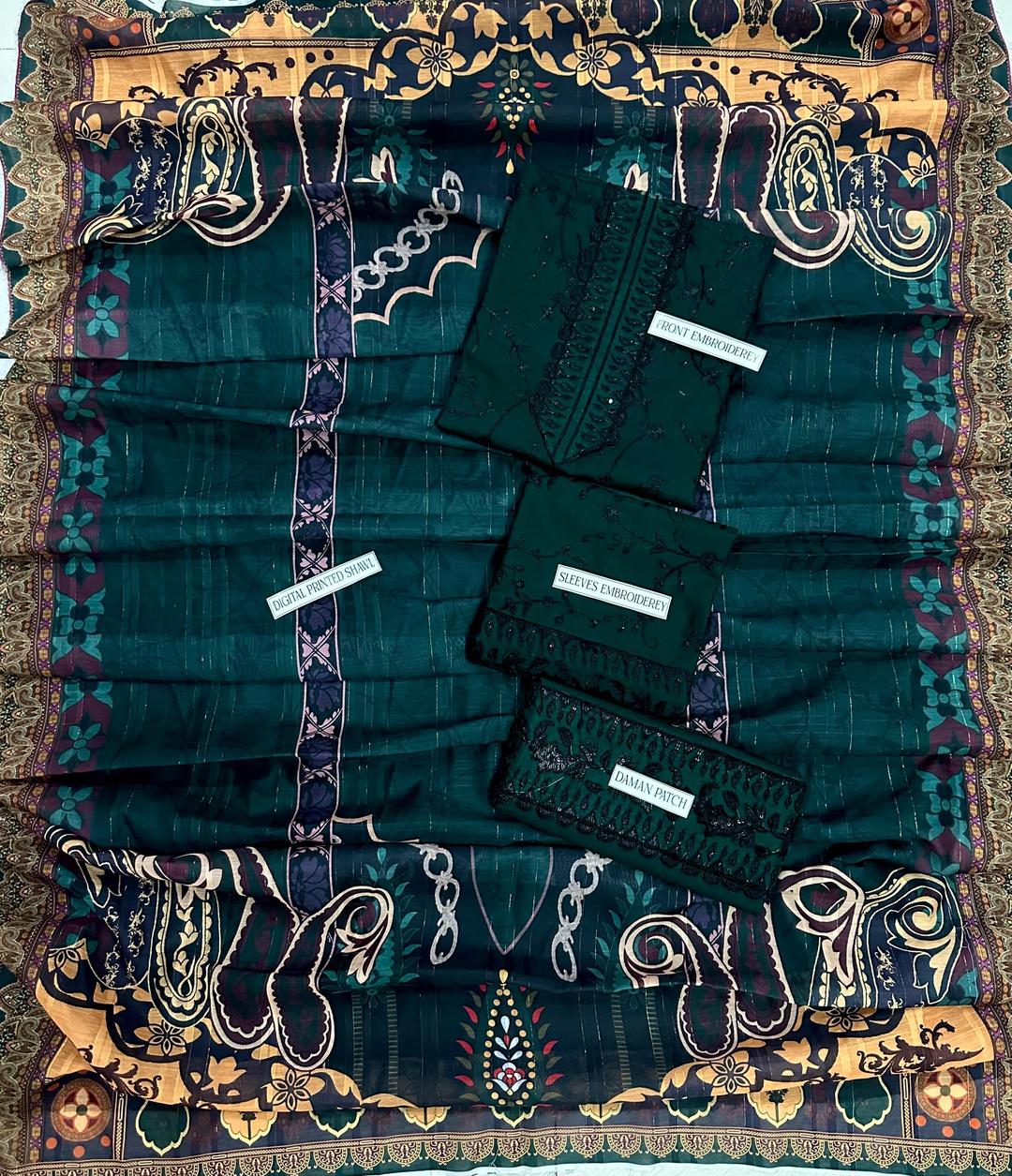 3 Pcs Women's Unstitched Embroidered Suit PKOO2