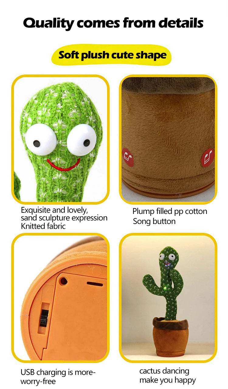 Dancing Cactus Toy Repeat Talking USB Charging Can Sing Record Cactus Bailarín Dansant Kids Education Toys Birthday Present