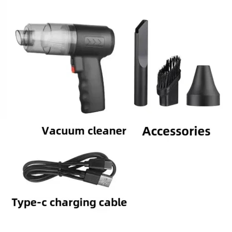 Black Portable Car Wireless Vacuum Cleaner 120W Powerful Handheld for Home & Auto.