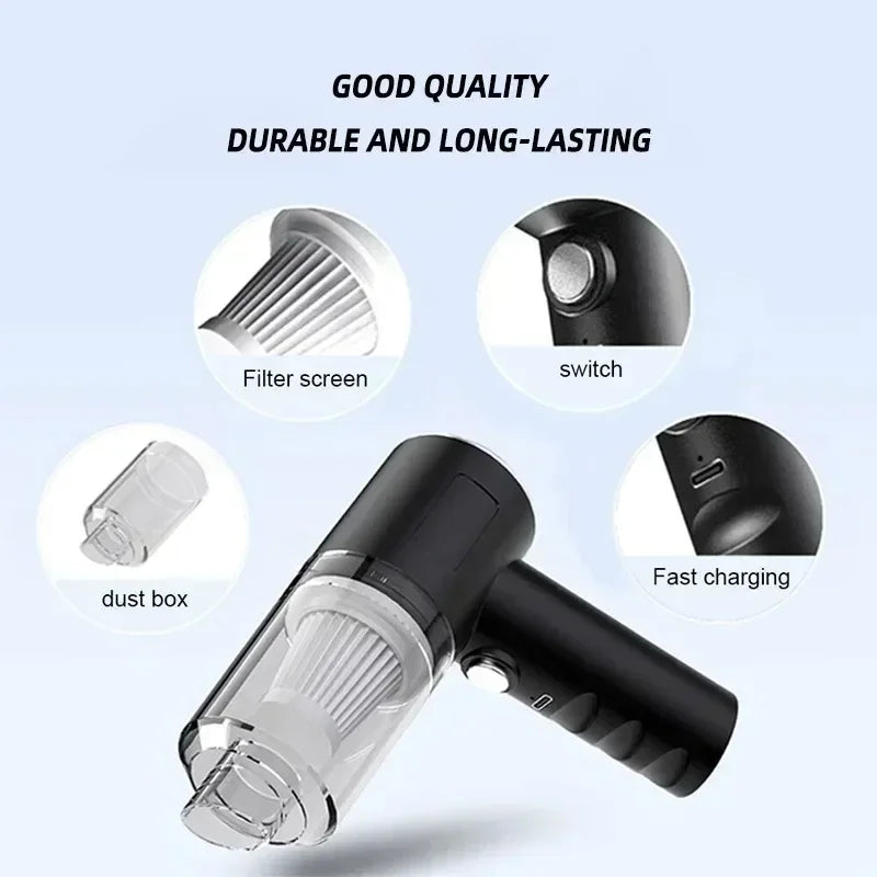 Black Portable Car Wireless Vacuum Cleaner 120W Powerful Handheld for Home & Auto.