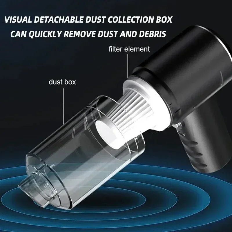 Black Portable Car Wireless Vacuum Cleaner 120W Powerful Handheld for Home & Auto.