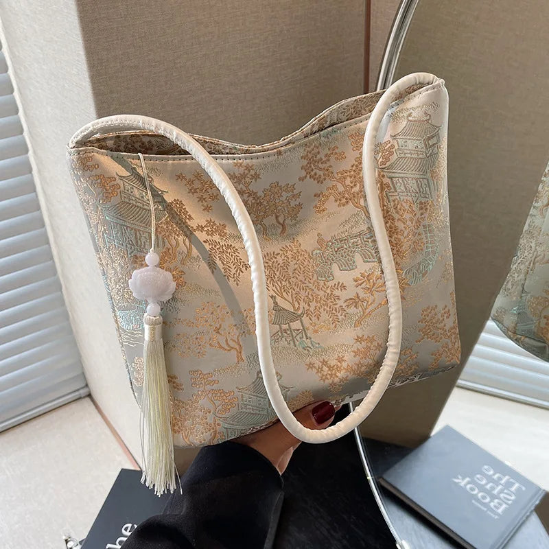 Printed Embroidery Shoulder Bag Large Capacity Handbag