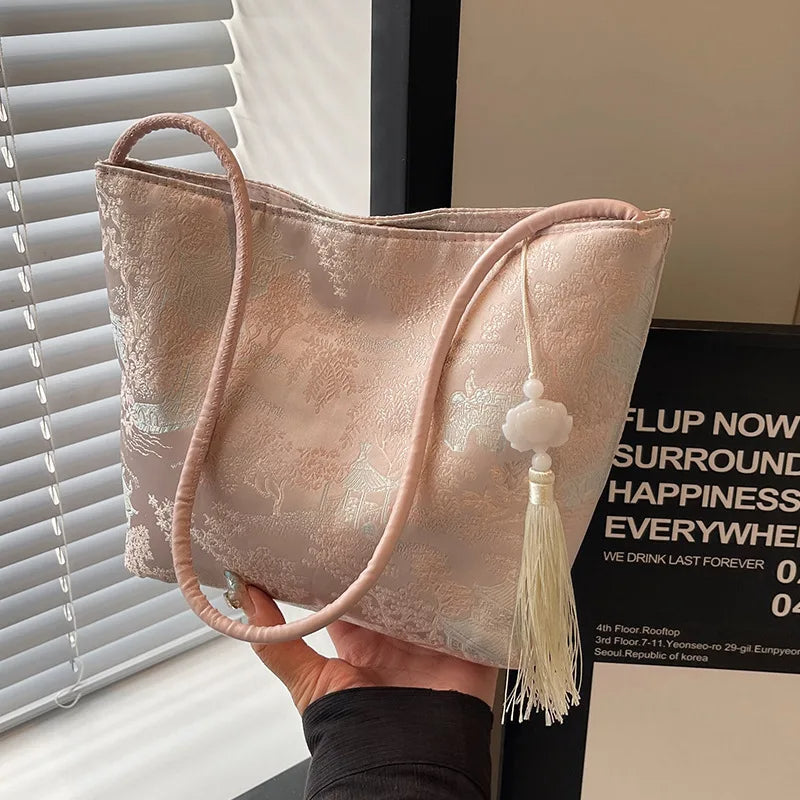 Printed Embroidery Shoulder Bag Large Capacity Handbag