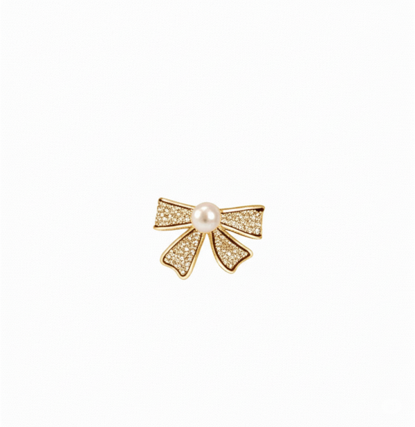 Pjt-995 Bow Shape Zircon Pearl Earrings For Women