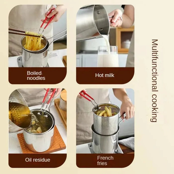 Stainless Steel Deep Fryer Pot With Strainer – Heavy-duty Frying Pan For Home Kitchen Use – 1200ml Oil Capacity