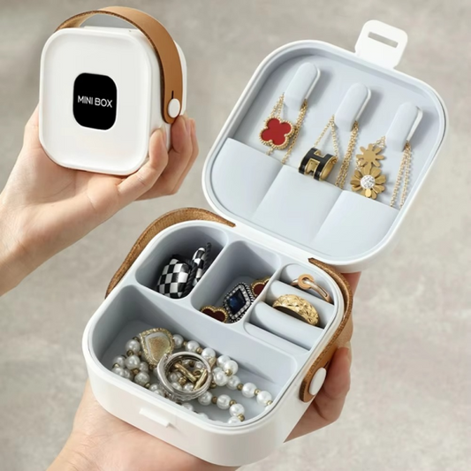 Jewelry Organizer Box | Portable Jewelry Storage Box | Sleek | Portable | Multi-functional Travel Jewelry Organizer | Durable | Compact Ring | Necklace | Earring Storage Boxes With Mirror | For Travel | Home | Gift Option β Random Color