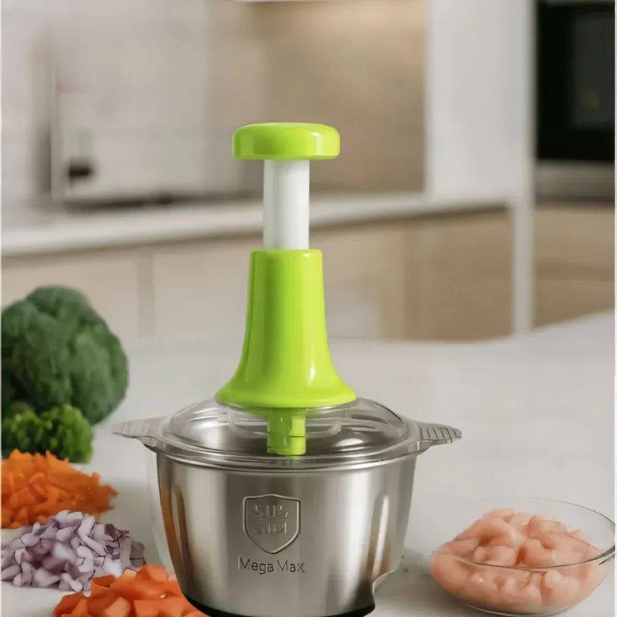 Manual Food Chopper | Stainless Steel Bowl & 4 Blades