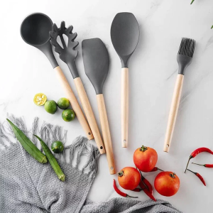12 Pcs Silicone Kitchen Utensils Set - Heat Resistant & Non-Stick Cooking Utensils with Wooden Handles