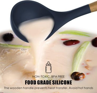 12 Pcs Silicone Kitchen Utensils Set - Heat Resistant & Non-Stick Cooking Utensils with Wooden Handles