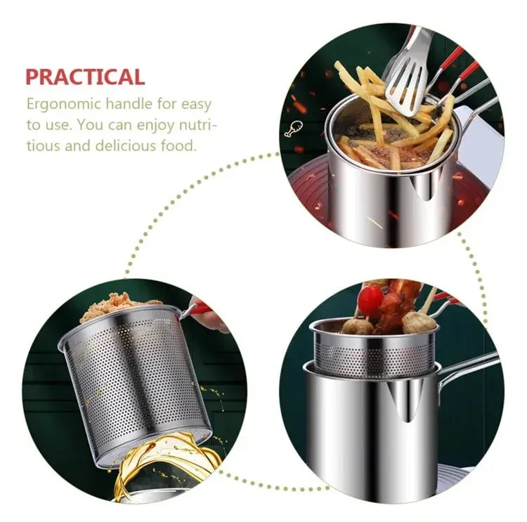 Stainless Steel Deep Fryer Pot With Strainer – Heavy-duty Frying Pan For Home Kitchen Use – 1200ml Oil Capacity