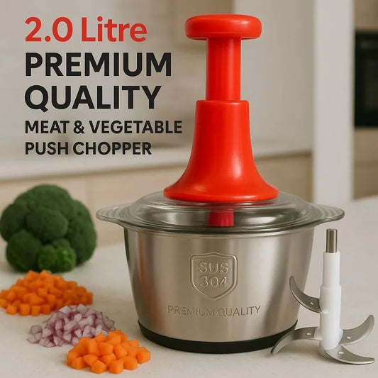 Manual Food Chopper | Stainless Steel Bowl & 4 Blades
