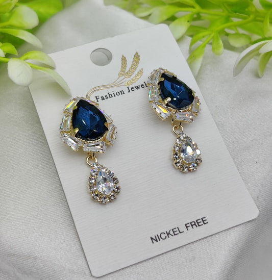 Royal Blue Drop Earrings With Crystal Accents